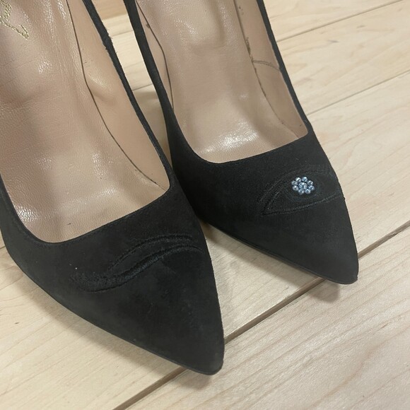 Michaela V Pointed Toe Suede Winking Pumps Black 37 EU - Picture 5 of 10